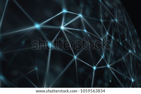 Blockchain network - Abstract connected dots on bright blue background. Internet connection, abstract sense of science and technology graphic design. Royalty-Free Stock Photo #1059563834