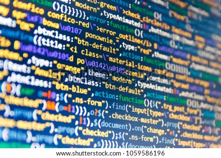 Creative focus effect. PHP data source file. Computer code data. Software abstract background. PHP syntax highlighted. Mobile app building. PC software creation business. Software source code. 