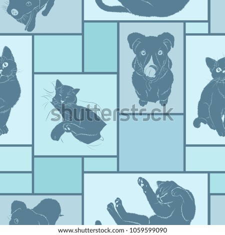 Vector illustration.Seamless pattern, cats and dogs.EPS 8