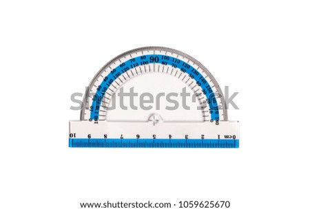 Blue protractor isolated on white background.