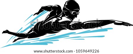 Swimmer Front Crawl Shadowed Illustration Royalty-Free Stock Photo #1059649226