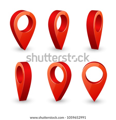 Map pointer 3d pin. Location symbols vector set isolated on white background. Web location point, pointer 3d arrow mark illustration Royalty-Free Stock Photo #1059652991