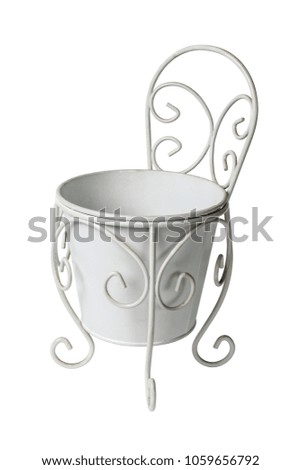 White decorative metal bucket for flowers on a white background, isolated