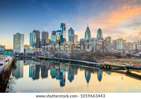Downtown Skyline of Philadelphia, Pennsylvania at twilight in USA