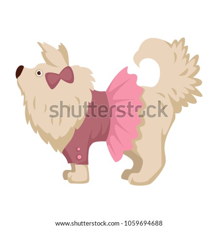 Pet dog in pink dress clothes vector cartoon icon