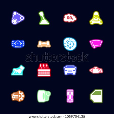 Auto Neon light icons set. Collection bright Vector icon