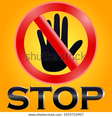 Stop icon black hand on a yellow background
