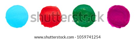 Set of circles painted acrylic isolated on white background - blue, red, green and purple colors. Royalty-Free Stock Photo #1059741254