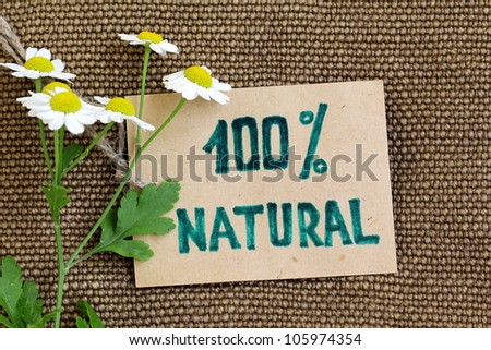 Organic label on the burlap natural   background