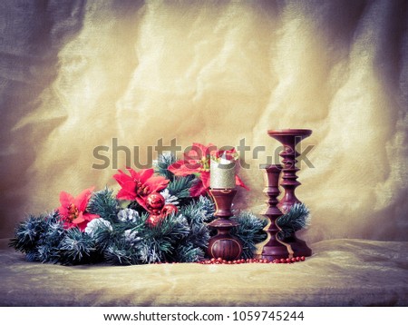 Christmas picture with fir green and candle holder