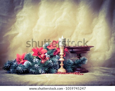 Christmas picture with fir green and candle holder