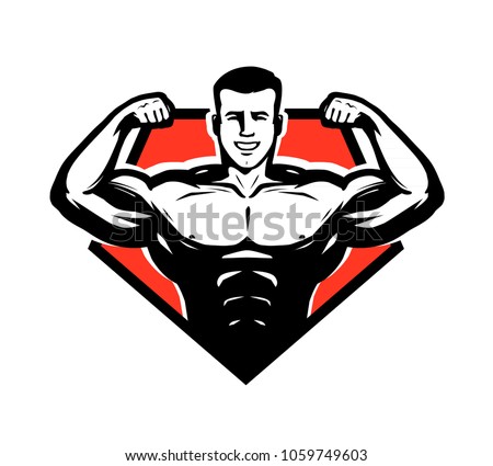 Gym, bodybuilding, weightlifting logo or label. Sport symbol. Vector illustration