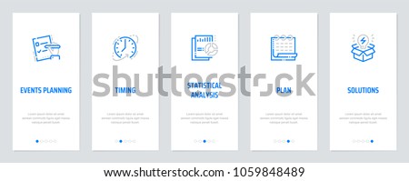 Events planning, Timing, Statistical analysis, Plan, Solutions Vertical Cards with strong metaphors. Template for website design. Royalty-Free Stock Photo #1059848489