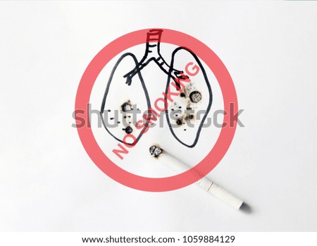 lungs of smoker with cigarette burned , No Smoking Concept