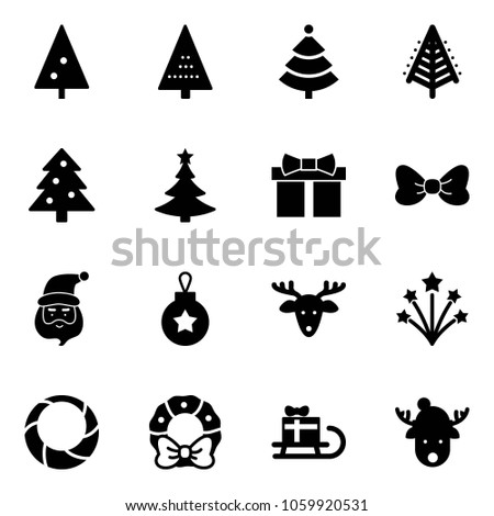 Solid vector icon set - christmas tree vector, gift, bow, santa claus, ball, deer, firework, wreath, sleigh, hat