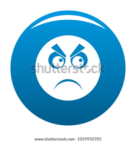 Angry smile icon blue circle isolated on white background 