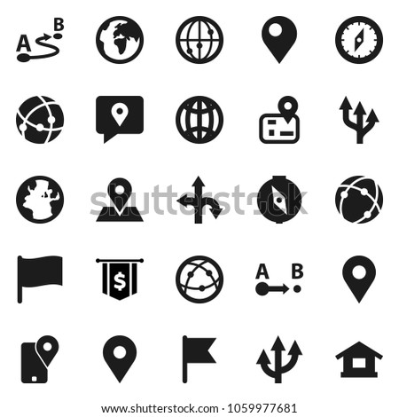 Flat vector icon set - compass vector, flag, dollar, route, navigator, earth, map pin, traking, internet, connection, globe, arrow, home