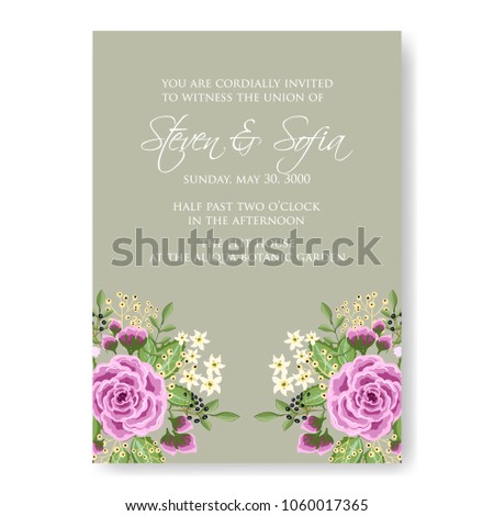 Wedding invitation pink rose ranunculus floral background