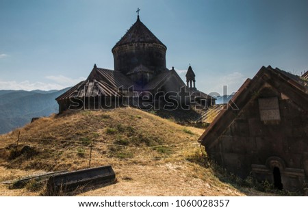Haghpat Monastery, in Armenia, world heritage site by Unesco. Church of St. Nshan with the entrance to the book depository in the monastery complex Haghpat in Armenia