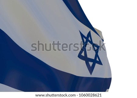 Israel flag with wind on white isolate