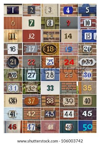 Collection of House numbers one to fifty