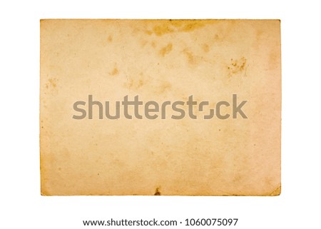 Vintage and antique art concept. Front view of blank old aged dirty photo frame texture with stains and scratches isolated on white background. Detailed closeup studio shot.