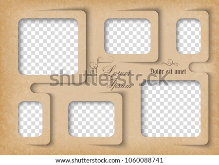Template for photo collage in vintage style. Family photo album. Frames for clipping masks is in the vector file