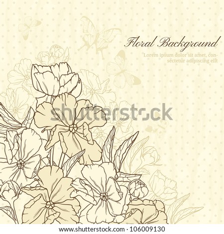 Elegant floral background with butterflies in retro style