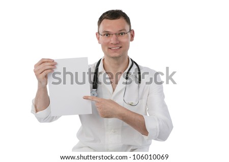 Doctor with banner on white background./Professional medical doctor/Doctor with empty board. Professional medical  nurse