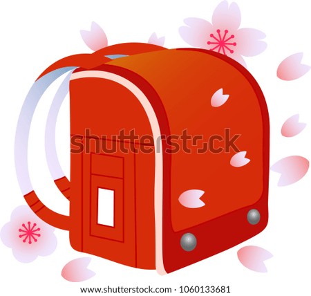 Japanese red school bag with falling cherry-blossoms