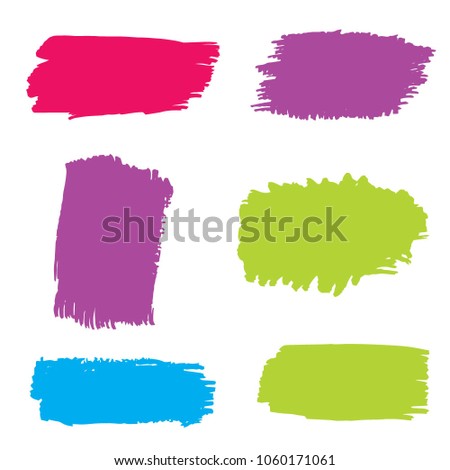 Set of Hand Painted Colorful Brush Strokes. Vector Grunge Brushes. Vector Frame For Text Modern Art Graphics For Hipsters.  Dirty Artistic Creative Design Elements. Perfect For Logo, Banner.