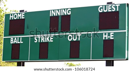 A green scoreboard in the outfield of a baseball field