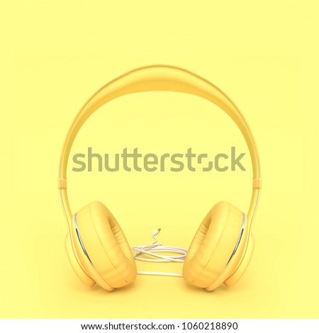 Headphone yellow color with clipping path and copy space for your text. minimal and pastel concept, 3d render.