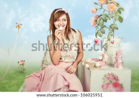 Girl in fairy background with flowers
