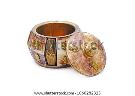 Jewelry box : Tibetan style bone carving jewelry box isolated on white background