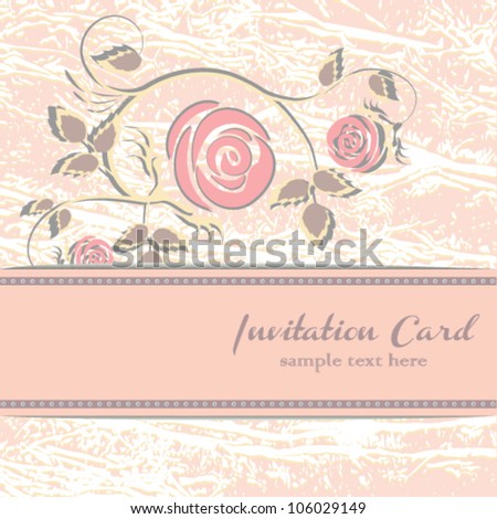 Grunge vector elegant flower invitation card, with rose. Romantic background with floral illustration element