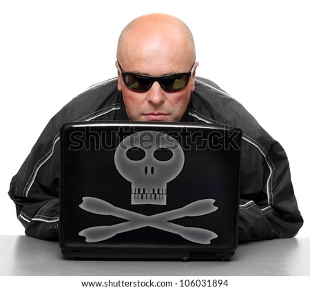 Dangerous hacker with laptop.