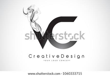 VC Letter Logo Design with Black Smoke. Creative Modern Smoke Letters Vector Icon Logo Illustration.