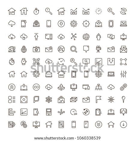 Web icon set. Collection of high quality outline website pictograms in modern flat style. Black internet symbol for web design and mobile app on white background. Social media line logo.