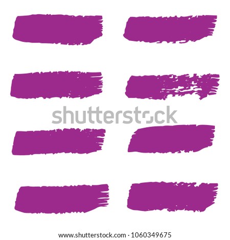 Set of Hand Painted Purple Brush Strokes. Vector Grunge Brushes. Color Vector Frame For Text Modern Art Graphics For Hipsters.  Dirty Artistic Creative Design Elements. Perfect For Logo, Banner.