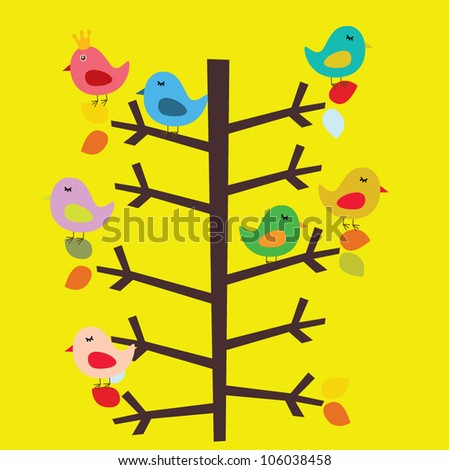 cute birds on tree card