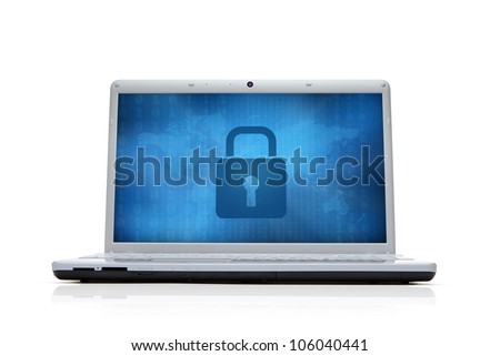 Internet security lock at the computer monitor isolated on white background