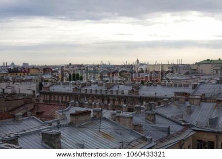 
The view from the roof to the buildings and streets. St. Petersburg