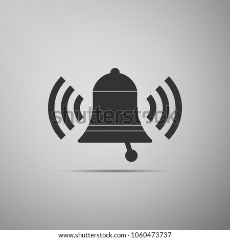 Ringing bell icon isolated on grey background. Alarm symbol, service bell, handbell sign, notification symbol. Flat design. Vector Illustration