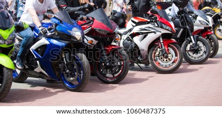 sport motorcycles on city road 