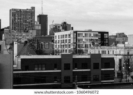 Philadelphia City Skyline During Sunset in Black and White with a view of art and architecture.