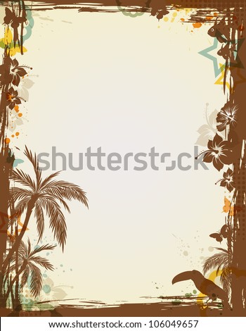 Abstract tropical frame with palms and bird