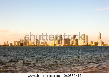 Downtown skyline of Miami at sunset, Florida, USA