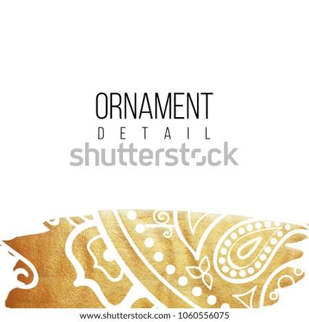 Vector design template - background for cards, backdrop for invitations and posters, with ornate white lace fragment, golden foil and copy space, in modern minimalistic memphis style.