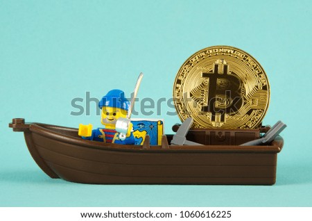 protection of crypto currency bitcoin on pastel blue background